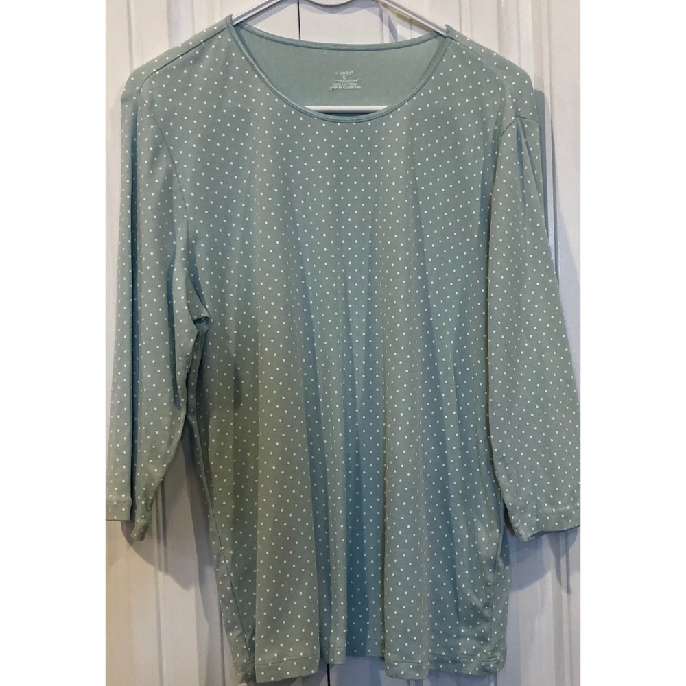 CJ Banks Women's X/1X Green Polka Dot Long Sleeve Cotton Top Cottagecore